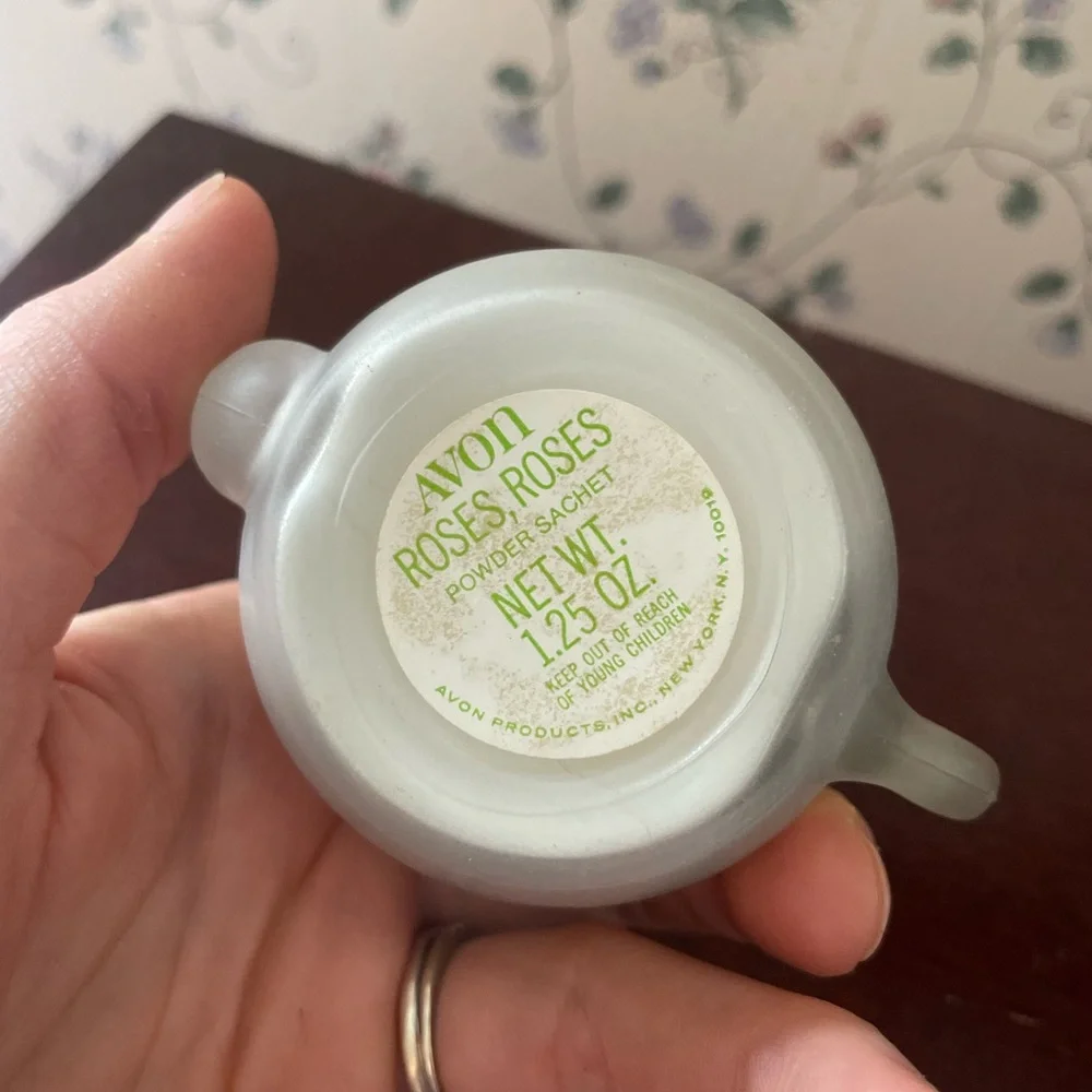 Avon Roses Roses Powder Sachet - Floral Porcelain Sugar Pot with Gold Lid